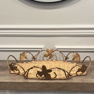 Metal Gold Wicker Serving Tray